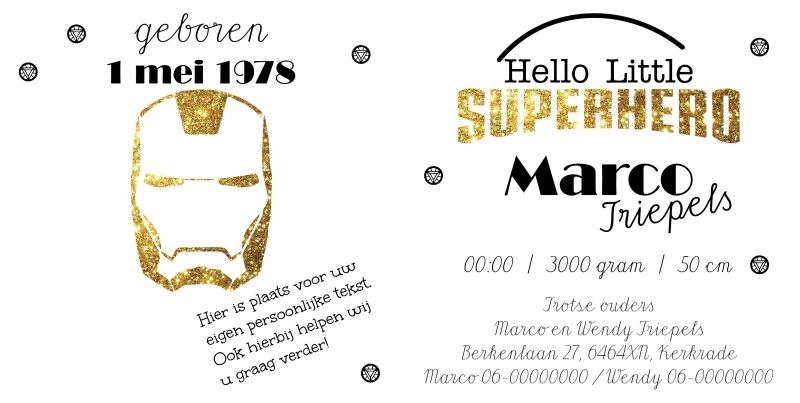 Superheld geboortekaart